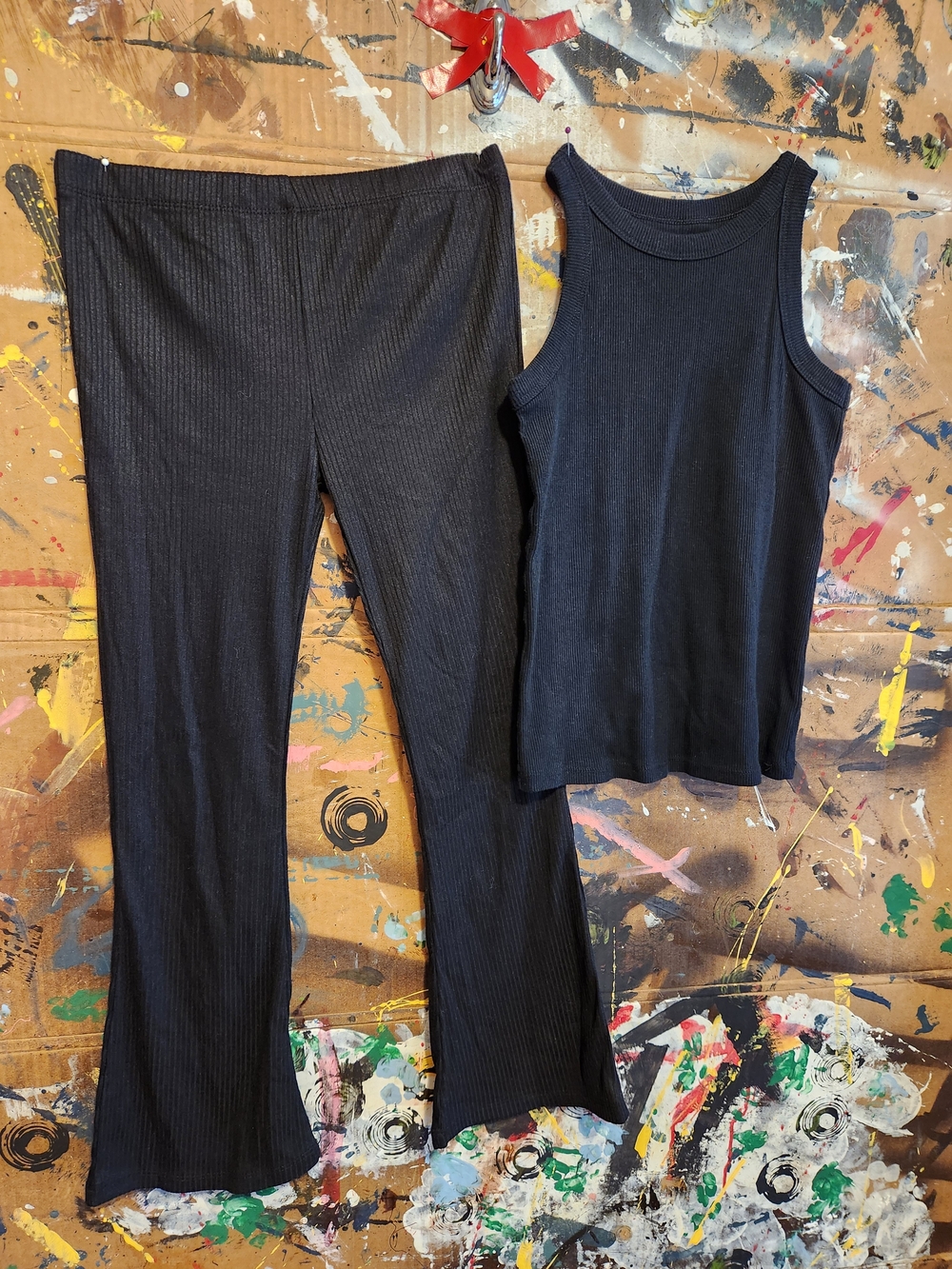 Black Ribbed Flare Pants and Tank Kids